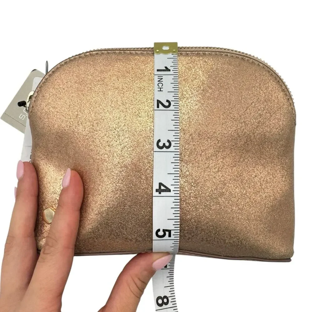 Chico's NWT Rose Gold Structured Shine Leather Pouch Cosmetic Bag Travel Case